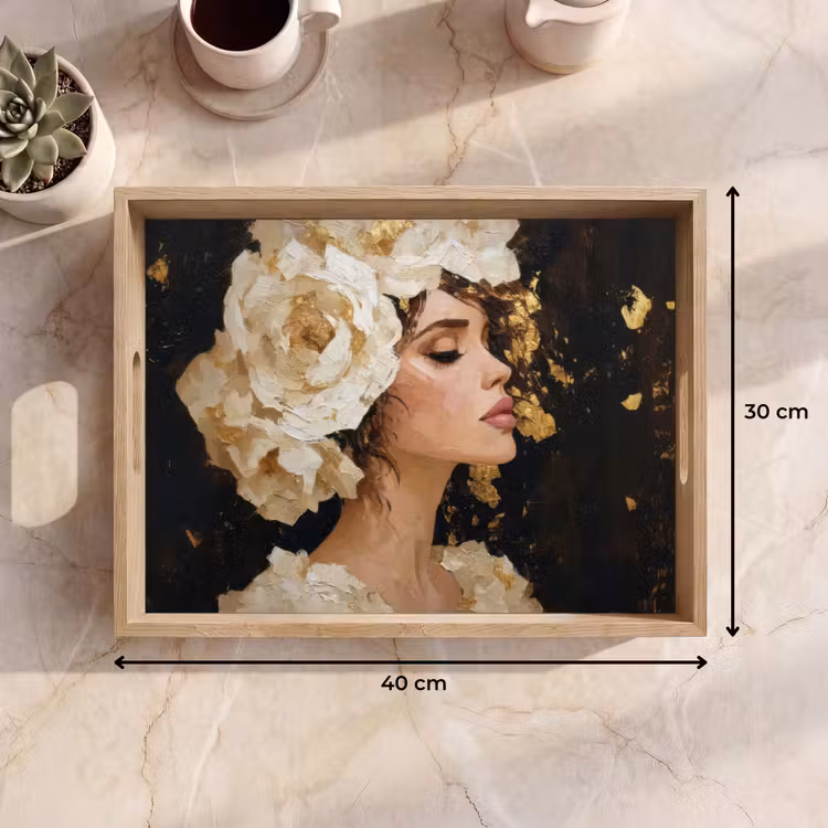 Dienblad - Abstract - Vrouw - Bloemen - Wit — 9
