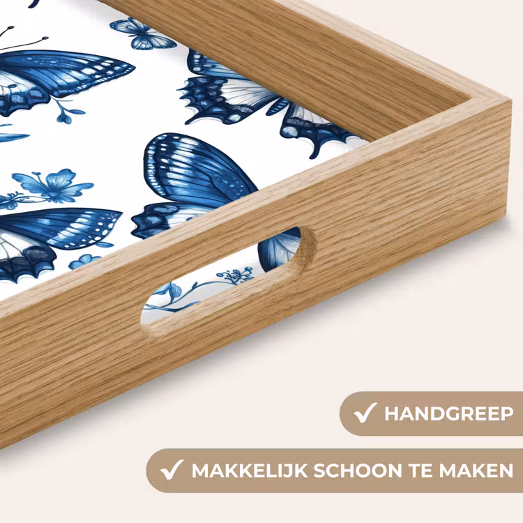 Dienblad - Blauw - Vlinders - Bloemen - Wit — 5