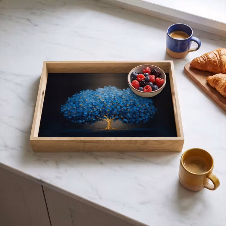 Dienblad - Boom - Blauw - Bladeren - Penseelstreken — 4