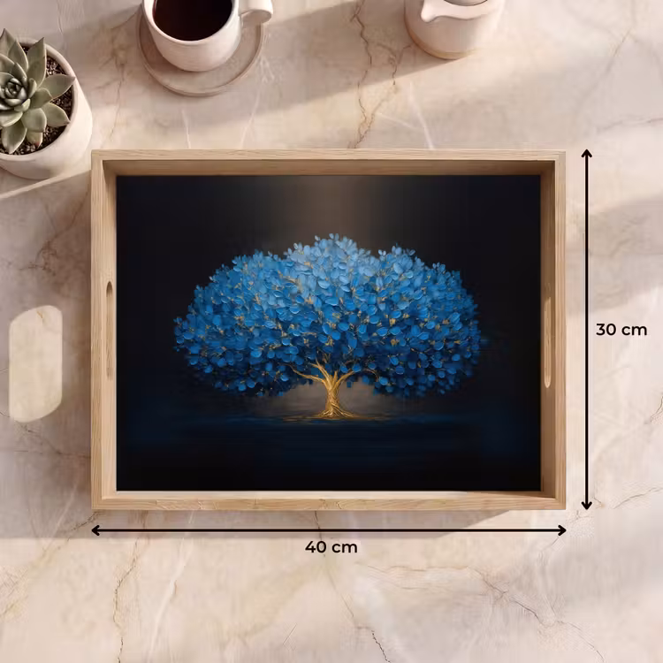 Dienblad - Boom - Blauw - Bladeren - Penseelstreken — 9