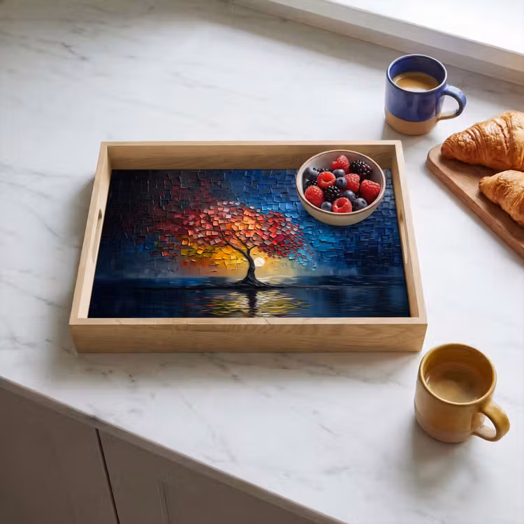 Dienblad - Boom - Blauw - Bladeren - Vakken — 4