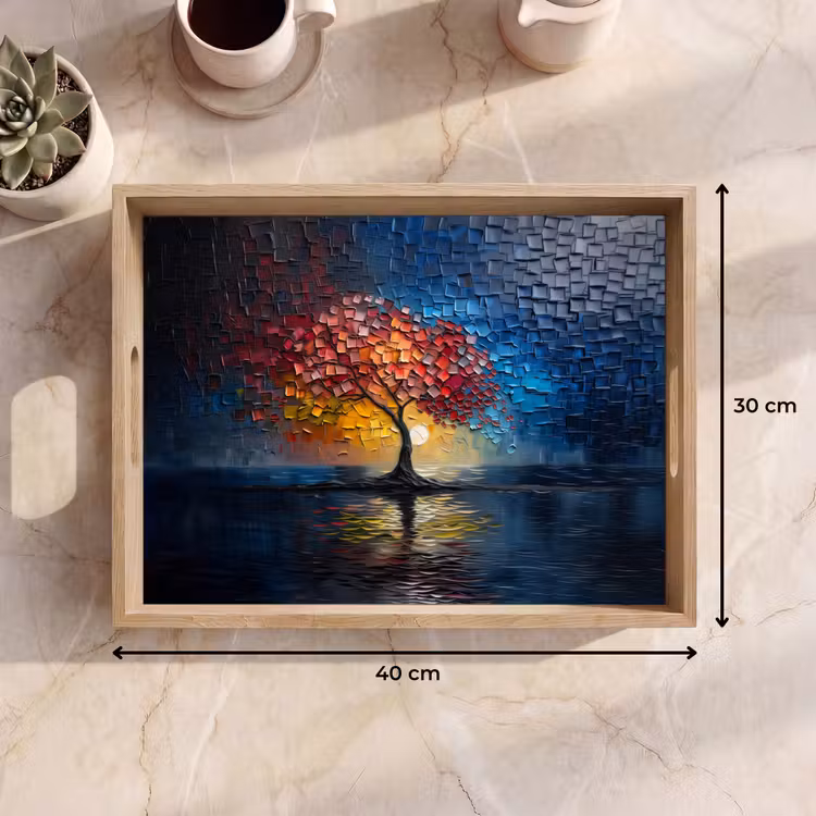 Dienblad - Boom - Blauw - Bladeren - Vakken — 9