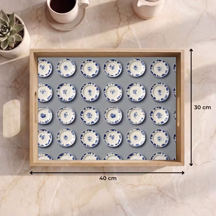 Dienblad - Borden - Bloemen - Blauw - Wit — 9