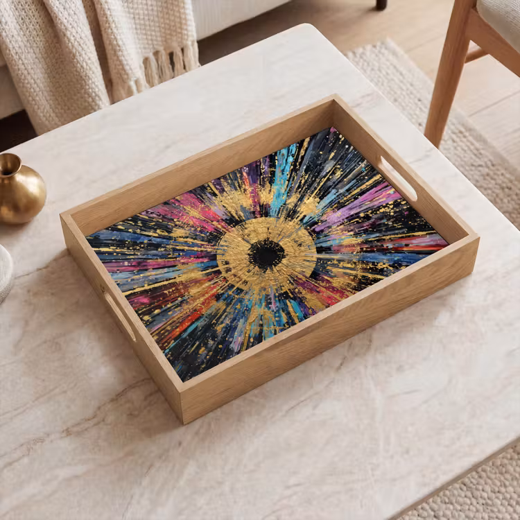 Dienblad - Explosie - Goud - Kleurrijk - Abstract — 2