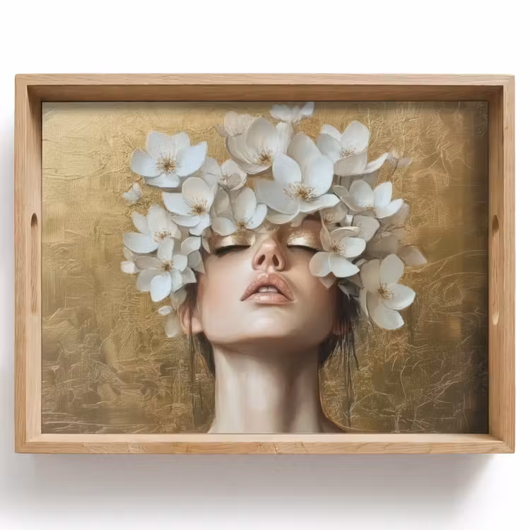 Dienblad - Gezicht - Bloemen - Goud - Abstract — 1
