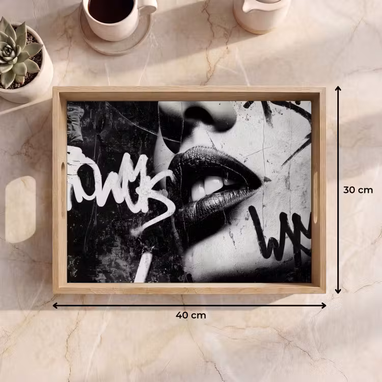 Dienblad - Gezicht - Mond - Graffiti - Zwart — 9