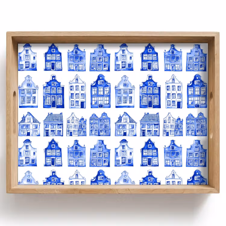 Dienblad - Patroon - Huizen - Blauw — 1