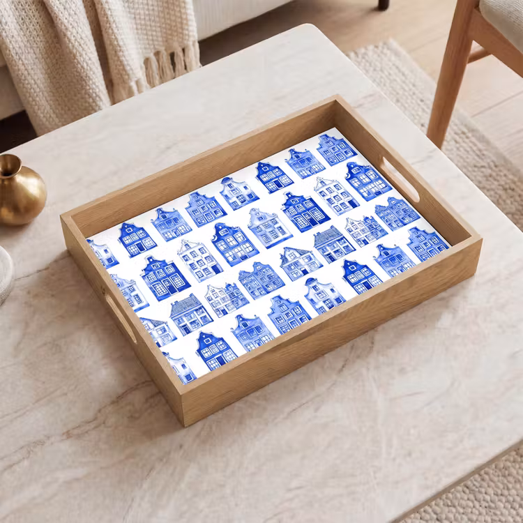 Dienblad - Patroon - Huizen - Blauw — 2