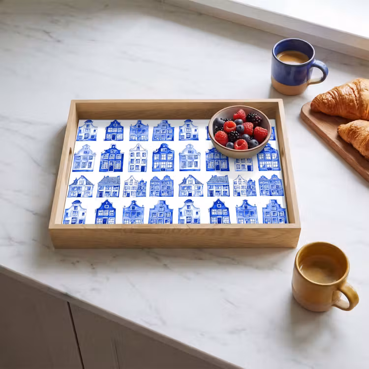 Dienblad - Patroon - Huizen - Blauw — 4