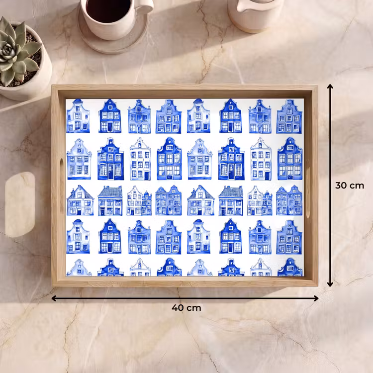 Dienblad - Patroon - Huizen - Blauw — 9