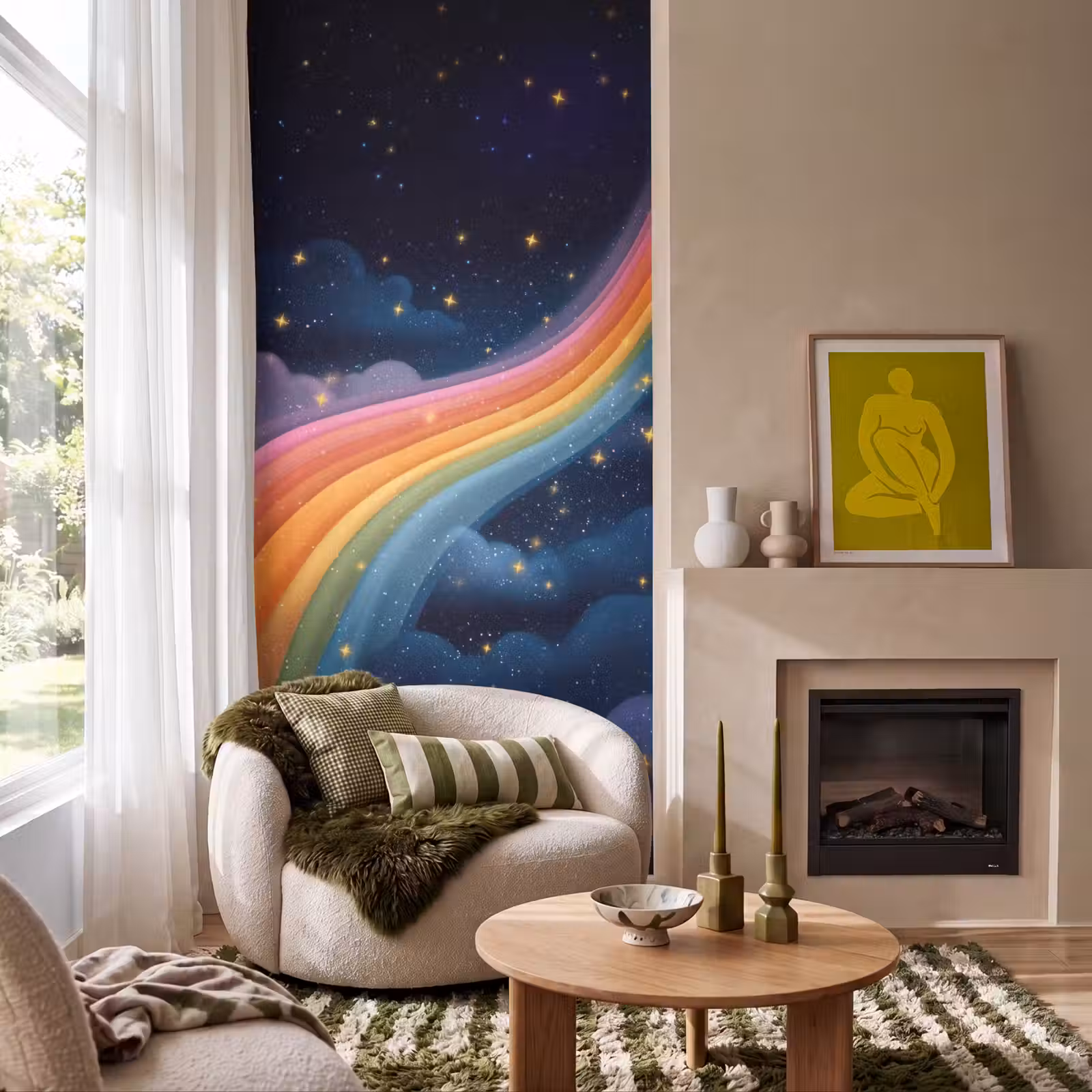 Behang - Regenboog - Sterrenhemel - Kleurrijk — 1