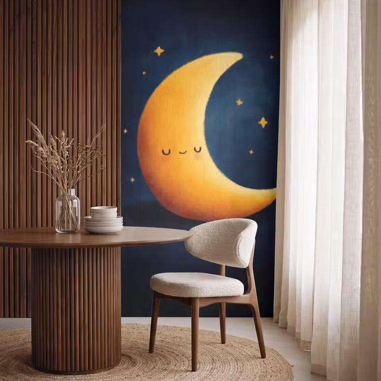Behang - Maan - Geel - Sterren - Gezichtje — 4