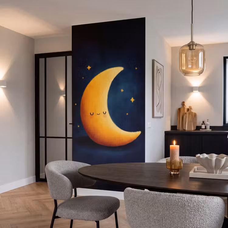 Behang - Maan - Geel - Sterren - Gezichtje — 5
