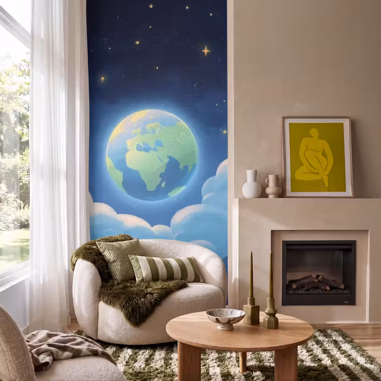 Behang - Planeet - Wolken - Sterren - Blauw — 1