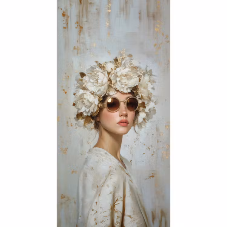 Behang - Schilderij - Vrouw - Zonnebril - Bloemenkrans — 2