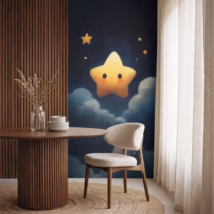 Behang - Ster - Gezichtje - Nacht - Wolken — 4