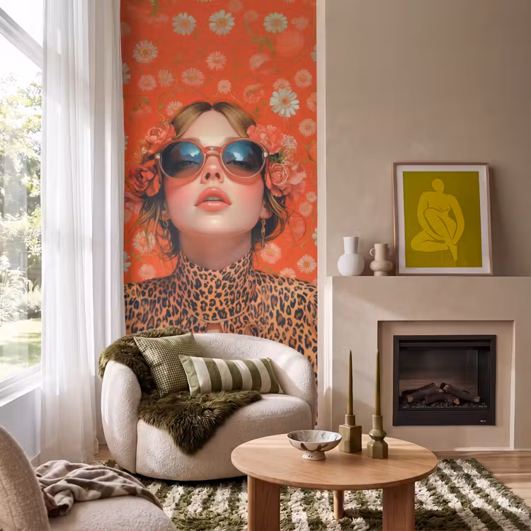 Behang - Vrouw - Kleurrijk - Dierenprint - Bloemen — 1