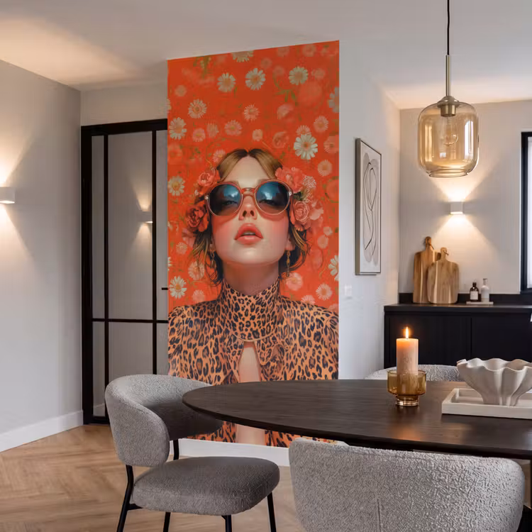 Behang - Vrouw - Kleurrijk - Dierenprint - Bloemen — 5