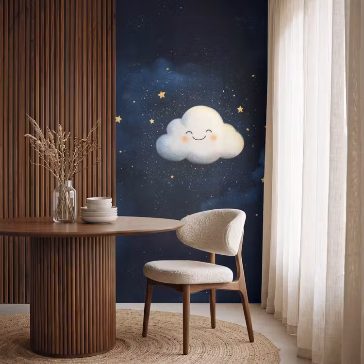 Behang - Wolkje - Gezichtje - Sterren - Donkerblauw — 4