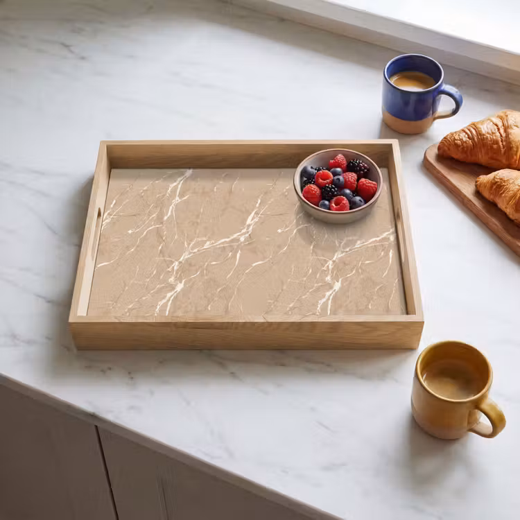 Dienblad - Beige - Marmer - Organisch - Wit — 4