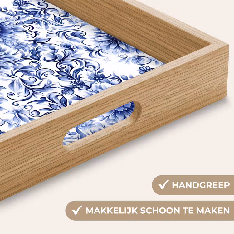 Dienblad - Bloemen - Blauw - Patroon - Wit — 5