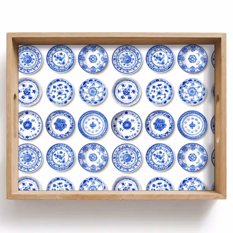 Dienblad - Borden - Bloemen - Patroon - Blauw — 1