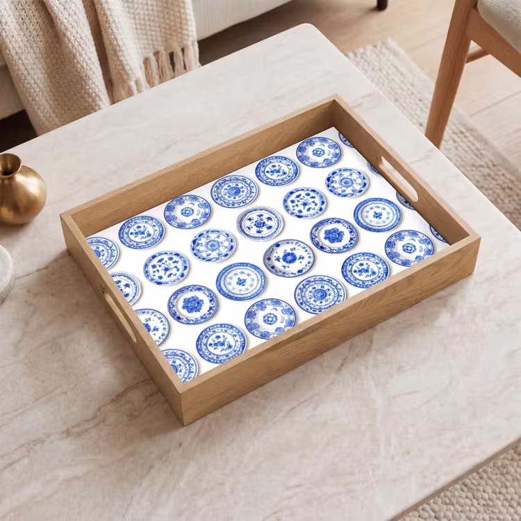 Dienblad - Borden - Bloemen - Patroon - Blauw — 2