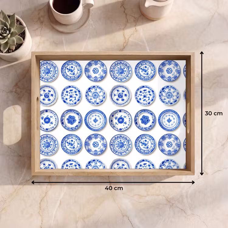 Dienblad - Borden - Bloemen - Patroon - Blauw — 9