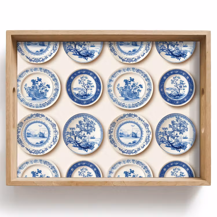 Dienblad - Borden - Bomen - Planten - Blauw — 1
