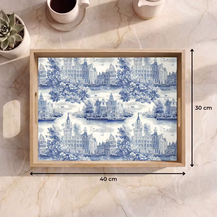 Dienblad - Huizen - Bomen - Water - Vogels - Blauw — 9