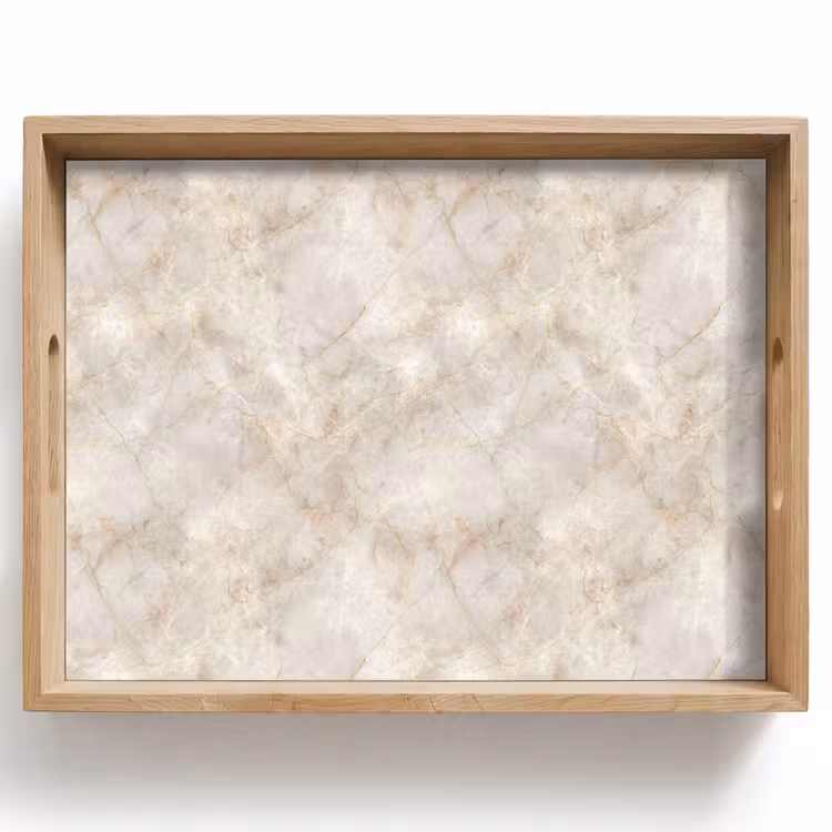 Dienblad - Lichtbeige - Goudbruine Nerven - Marmer — 1