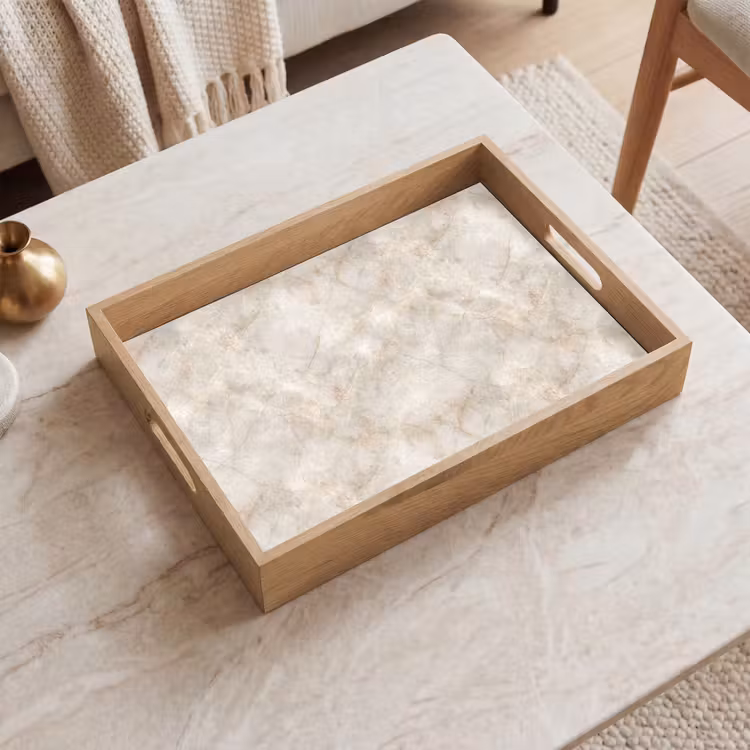 Dienblad - Lichtbeige - Goudbruine Nerven - Marmer — 2
