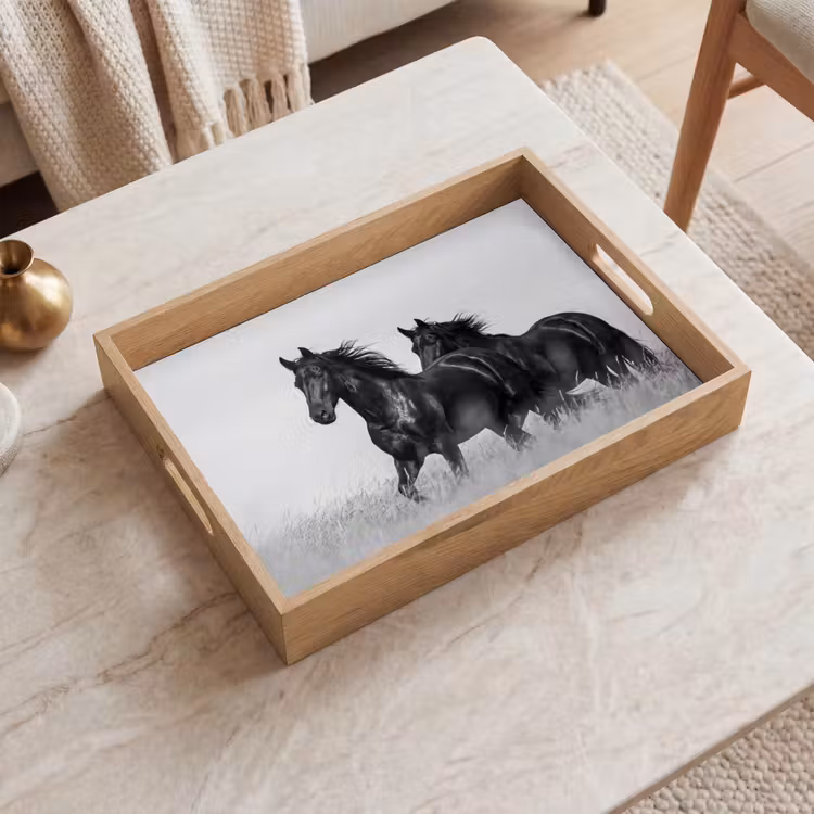 Dienblad - Paarden - Gras - Zwart - Wit — 2