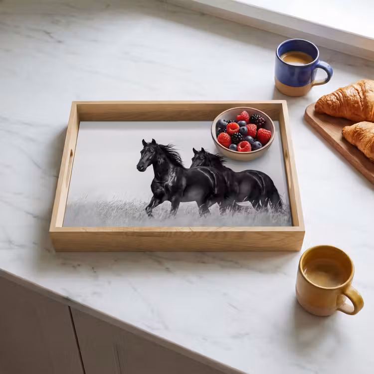 Dienblad - Paarden - Gras - Zwart - Wit — 4