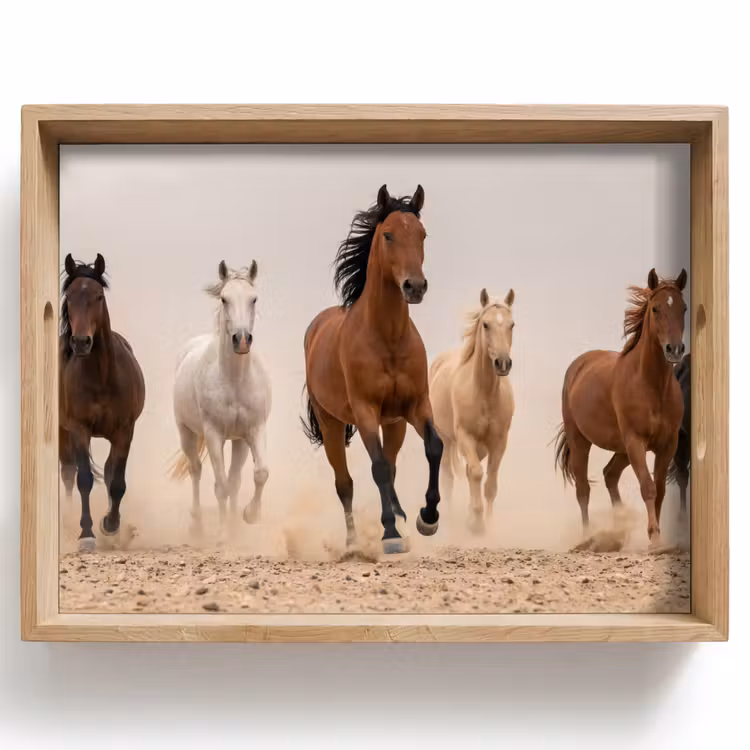Dienblad - Kudde paarden - Stofwolk - Bruin - Zwart — 1