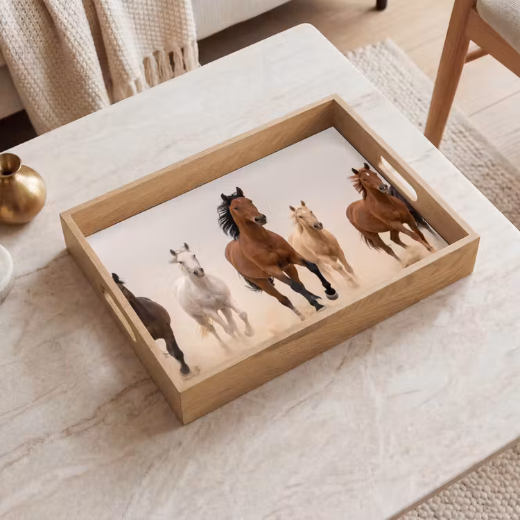 Dienblad - Kudde paarden - Stofwolk - Bruin - Zwart — 2