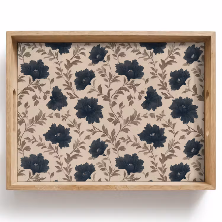 Dienblad - Motief - Bloemen - Zwart - Beige — 1