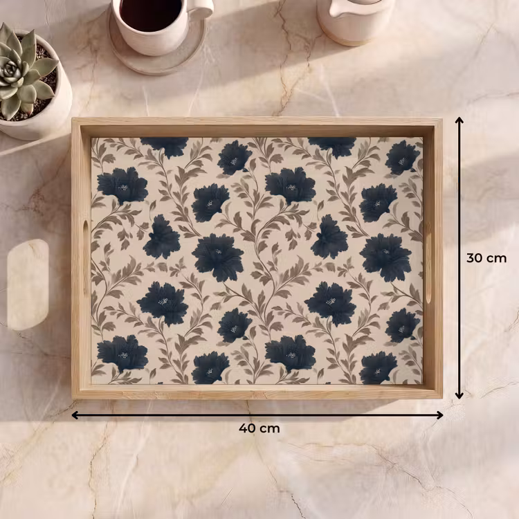 Dienblad - Motief - Bloemen - Zwart - Beige — 9