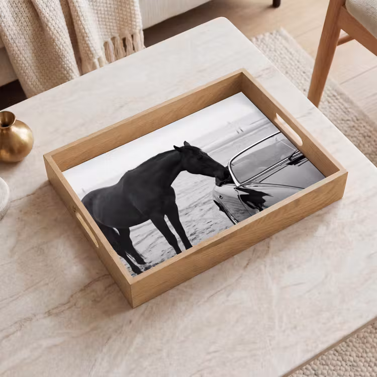 Dienblad - Paard - Auto - Zwart - Wit — 2