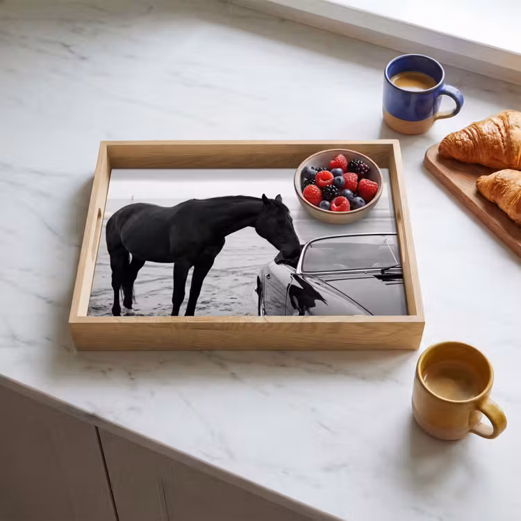 Dienblad - Paard - Auto - Zwart - Wit — 4