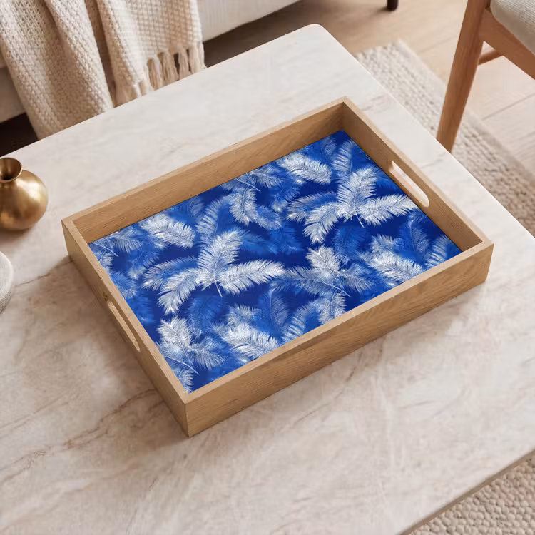 Dienblad - Palmblad - Patroon - Blauw — 2