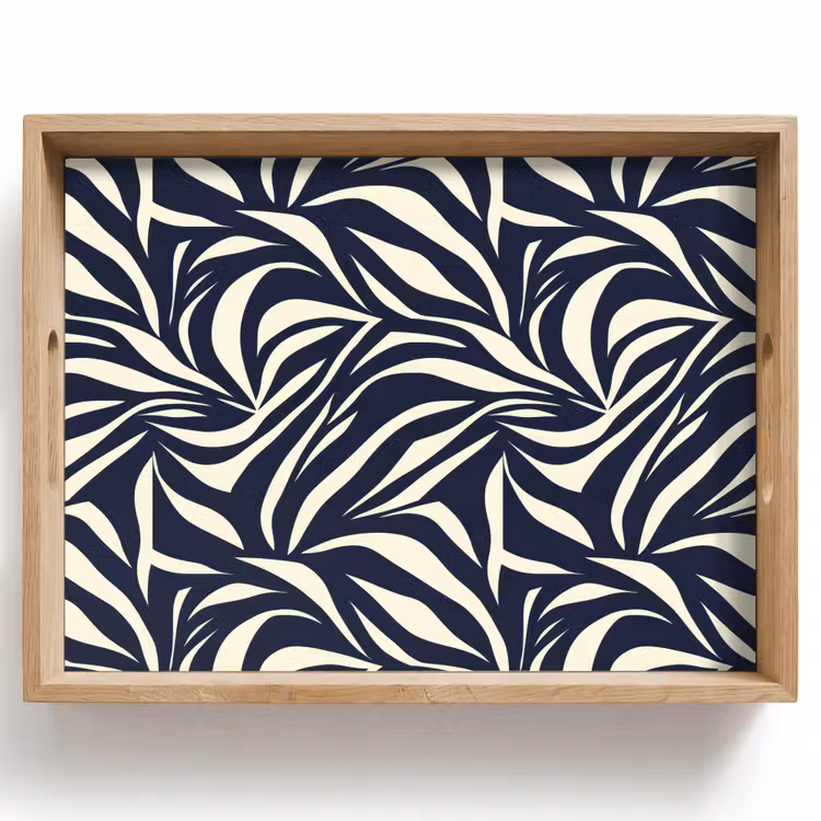 Dienblad - Bladvormen - Blauw - Patroon - Wit — 1
