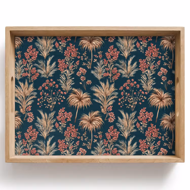 Dienblad - Botanisch - Patroon - Blauw — 1