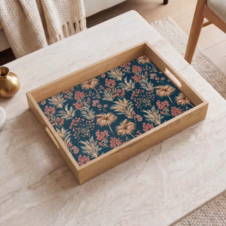 Dienblad - Botanisch - Patroon - Blauw — 2