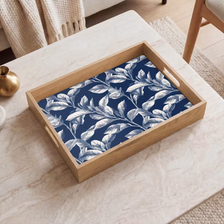 Dienblad - Botanisch - Patroon - Blauw — 2