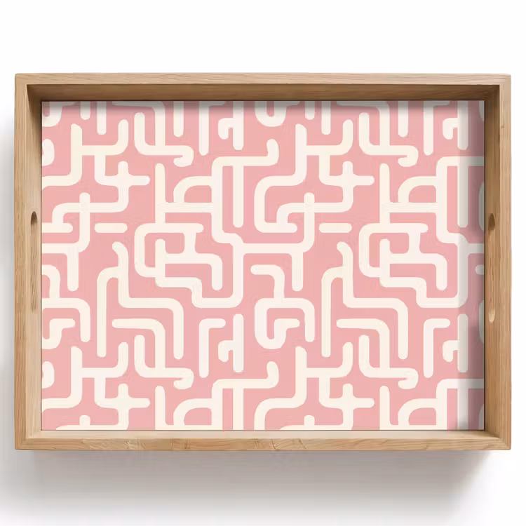 Dienblad - Doolhofpatroon - Roze - Wit - Abstract — 1