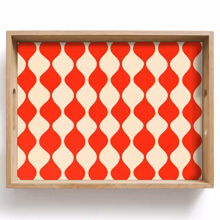 Dienblad - Golvend patroon - Retro - Rood - Beige — 1