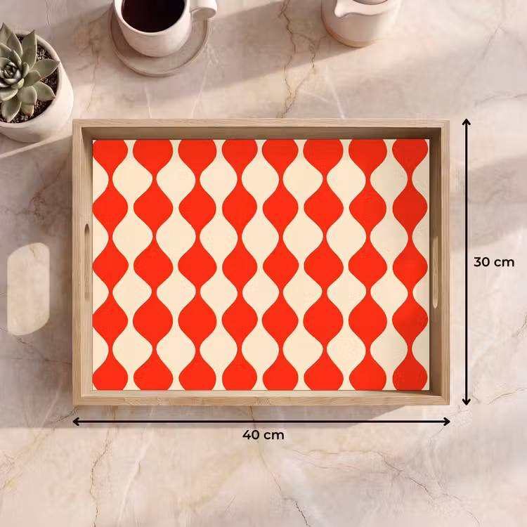 Dienblad - Golvend patroon - Retro - Rood - Beige — 9