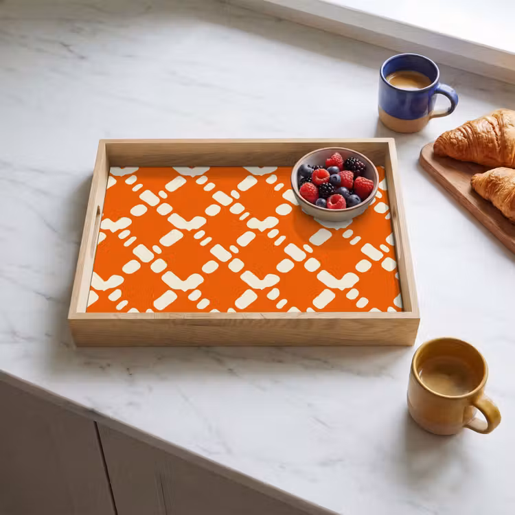 Dienblad - Oranje - Ruitpatroon - Wit — 4