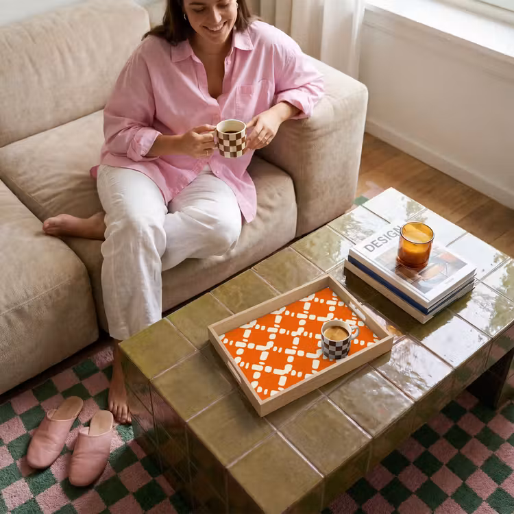 Dienblad - Oranje - Ruitpatroon - Wit — 6